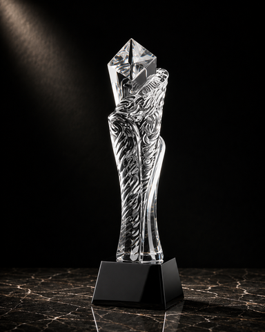 Faceted Flame Crystal Trophy - custom crystal awards with your logo
